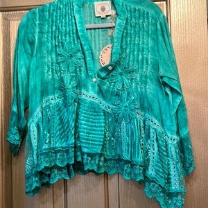 Muche machete cotton voile top o/s emerald green